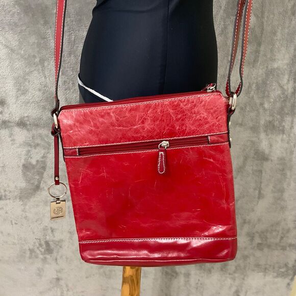Giani Bernini Red Genuine Leather Cross Body Bag Sholuder Handbag + logo key fob - Picture 3 of 16